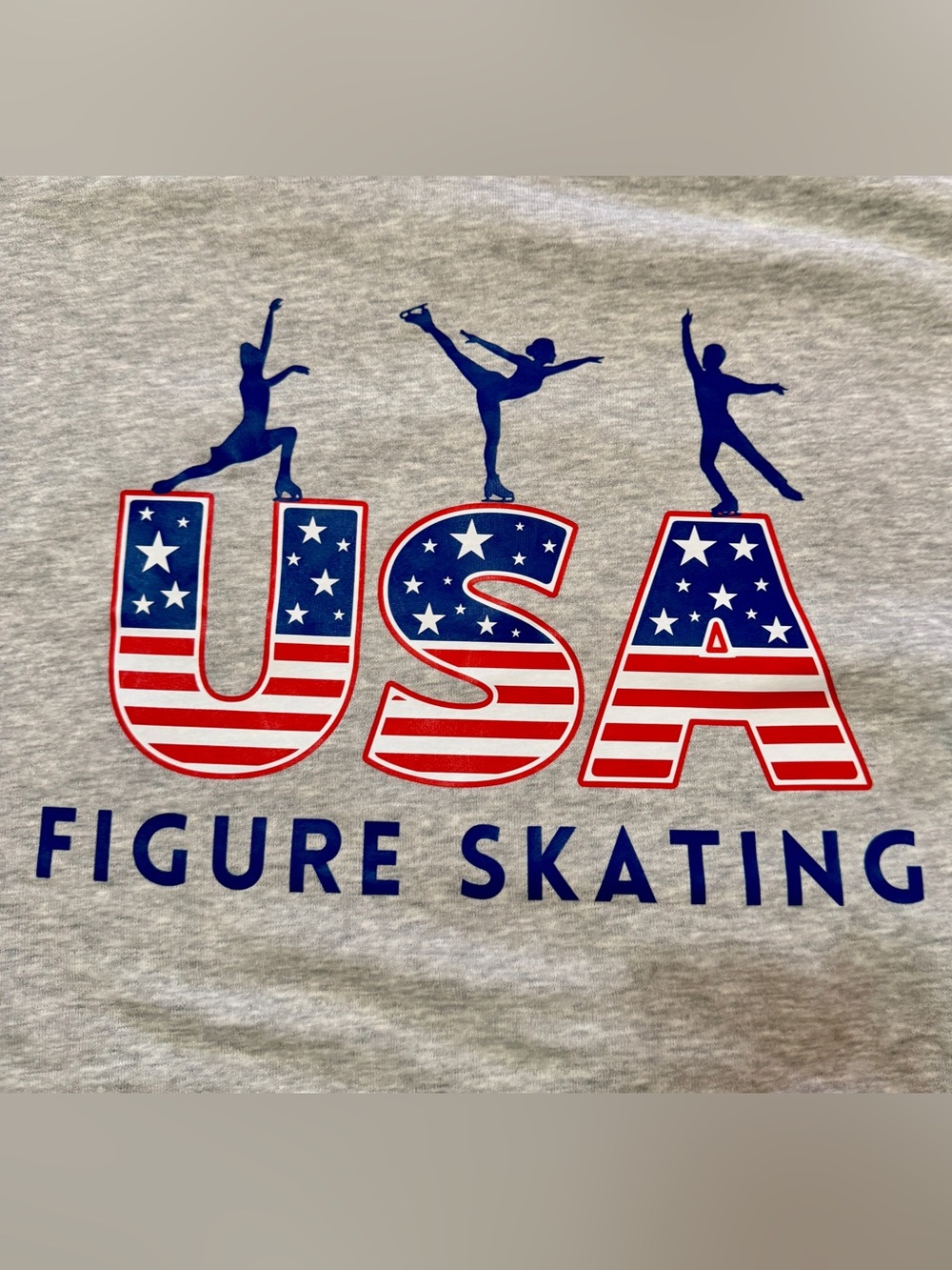 NWOT USA Figure Skating Graphic Tee - Grey with Red, White & Blue NWOT